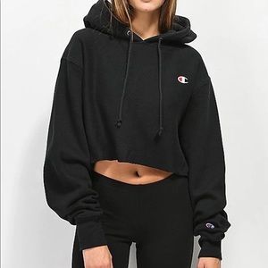 Black Champion Reverse Weave Crop Hoodie